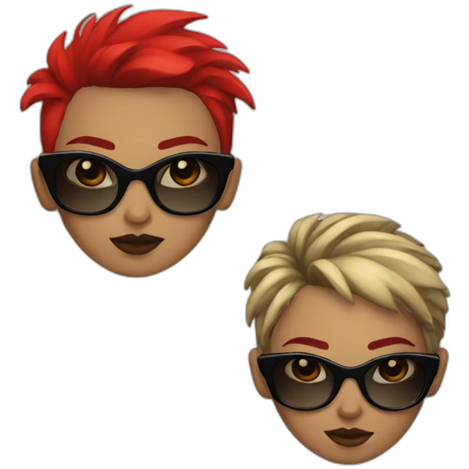 Female punk,sun glasses,Earrings, red and black short hair emoji