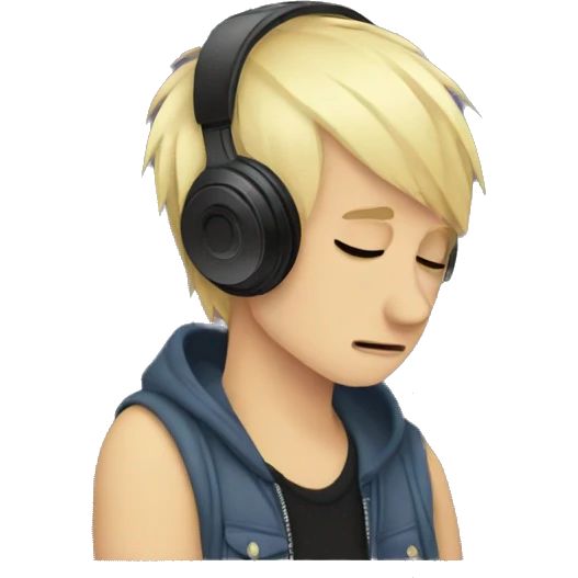 Emo boy listening to music crying emoji