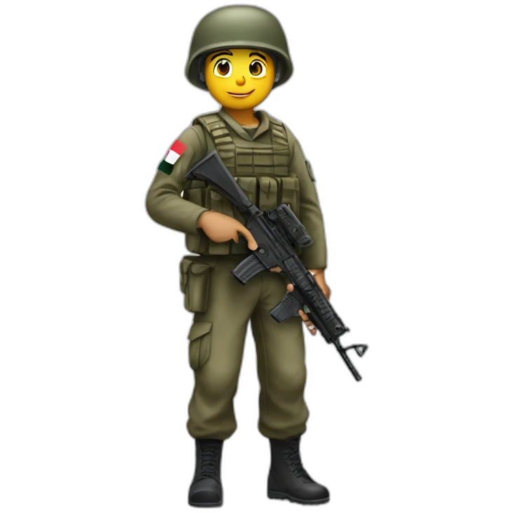 A soldier holds the of the palestine emoji
