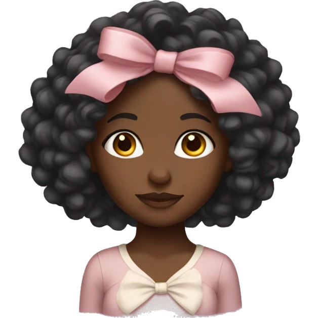 black girl with long curly with bow emoji