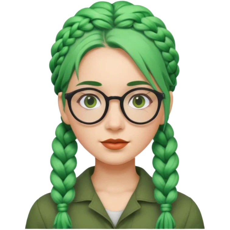 woman with green hairs, braids and spectacle, big visible braids and unique face shape emoji