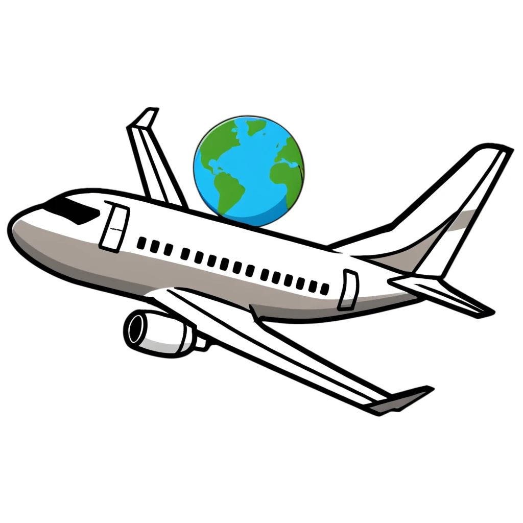 Boeing 737 commercial passenger airplane traveling around the world with Earth visible emoji