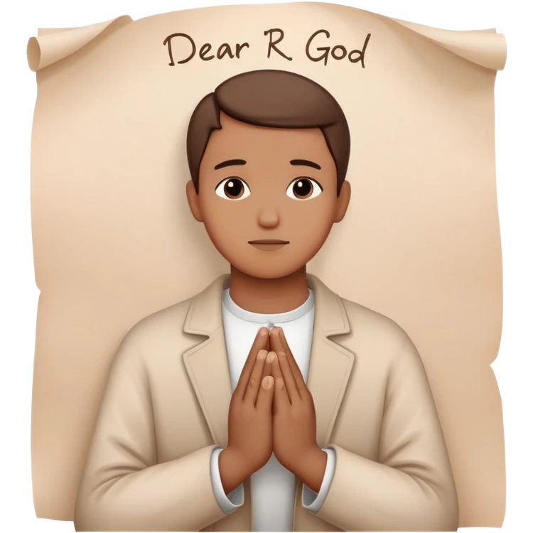 Person with praying hands next to paper with "Dear God" written on it emoji