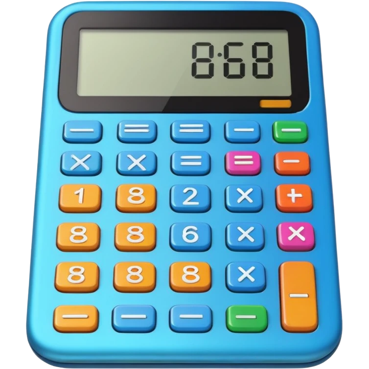 3D iPhone style emoji of a calculator with numbers on display, symbolizing calculation, vibrant colors, isolated on white background, soft shadows, high detail, playful and cute. emoji