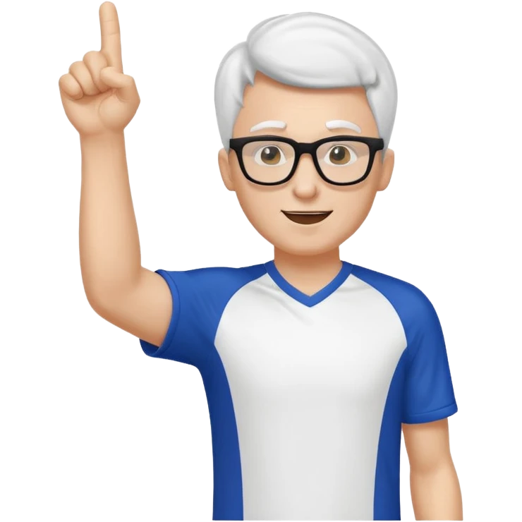 A slim man with glasses, pumping the foam finger in the air with bright enthusiasm. emoji