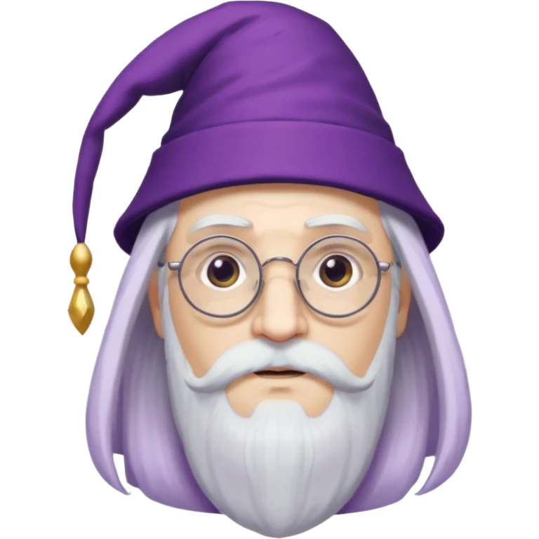 dumbledore, long white hair, wear purple magic hat, glasses emoji