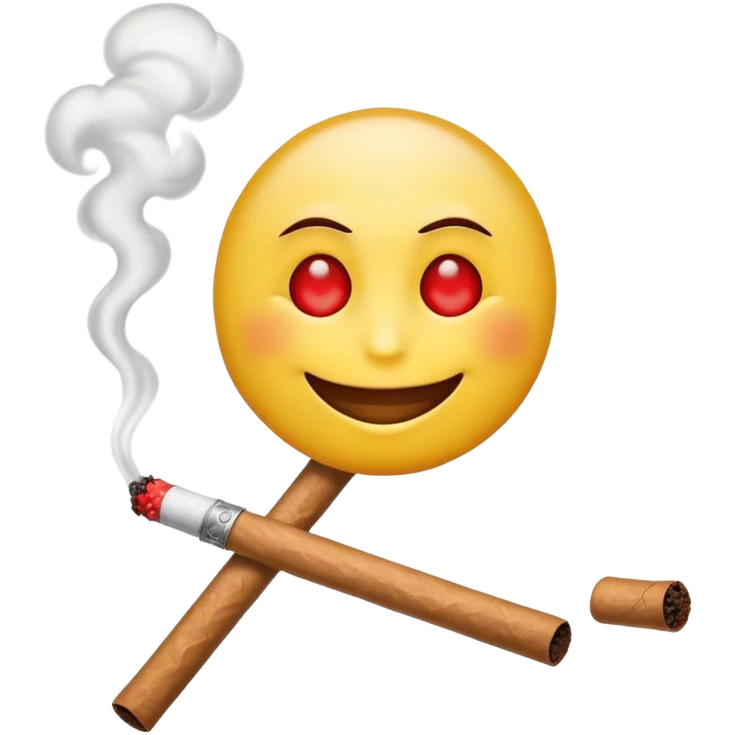 Smiling emoji smoking a stick with red eyes emoji