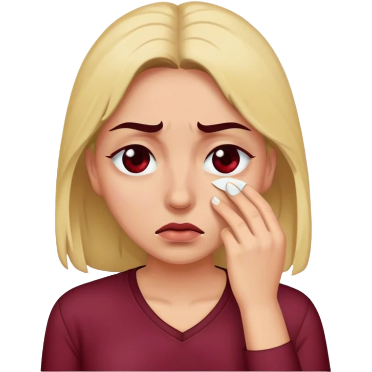 Woman in maroon shirt with a tear in her eye  emoji