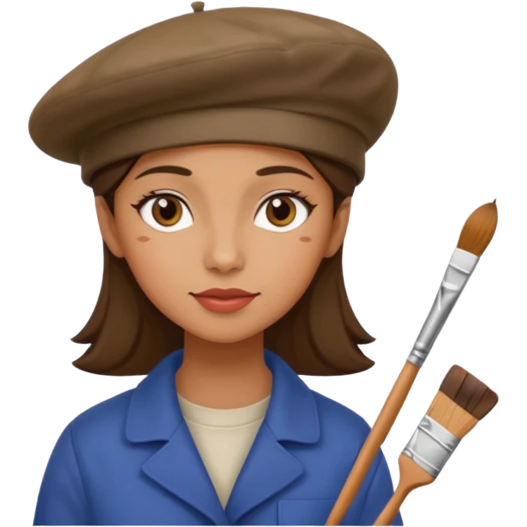 female artist painting at a canvas, wearing a beret emoji