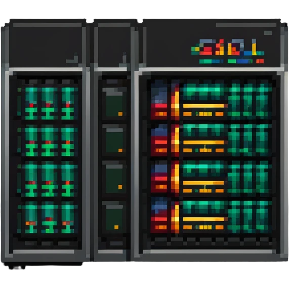 Server rack with database cylinders and SQL text badge emoji