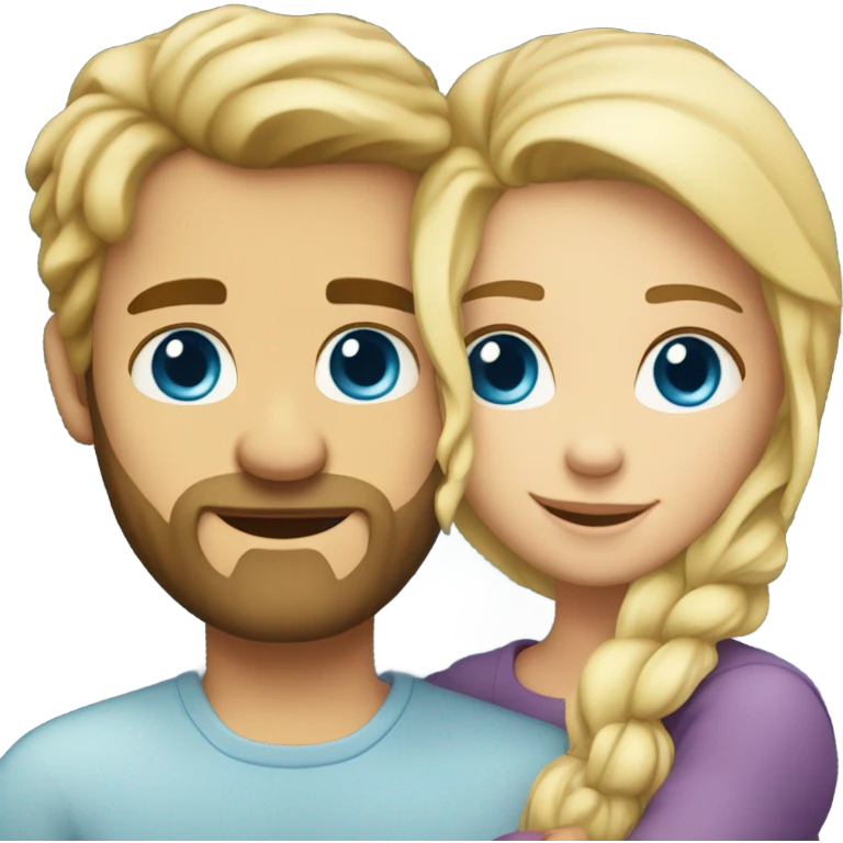 A girl with blond hair and brown eyes hugs a bearded blue-eyed man with blond hair emoji