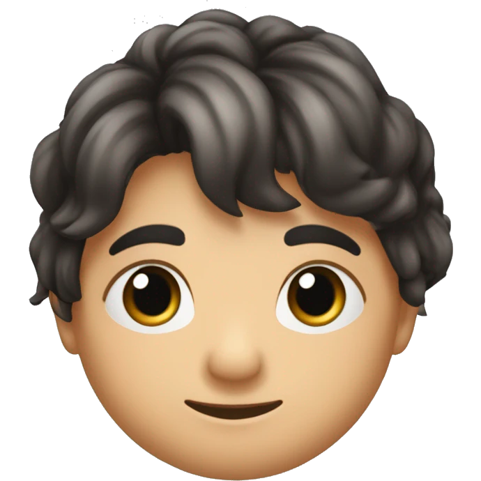 niño de 6 años gordito con pelo moreno medio medio largo, con las orejas grandes los ojos negros y dos marcas de picadura de mosquito en el cachete izquierdo   emoji