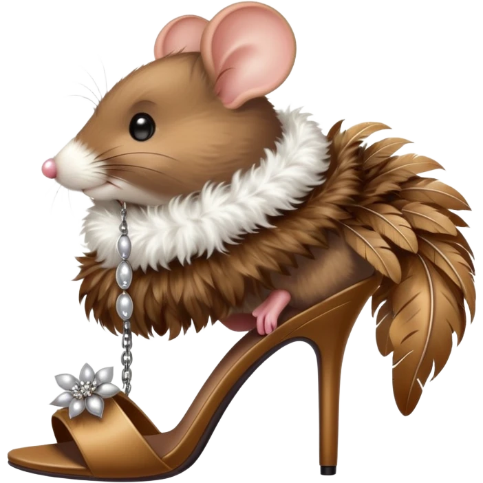 mouse wearing high heels and feather boa emoji