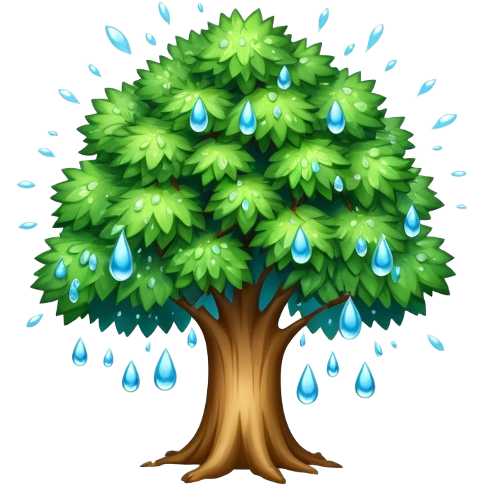a tree exploding with water droplets bursting outward instead of fire or smoke emoji