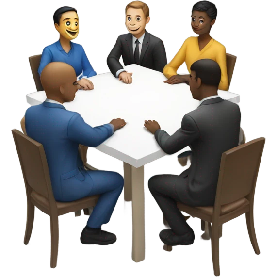 6 people sitting either side of a square table emoji