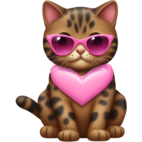 Cute fat tortishell cat wearing pink heart shaped sunglasses emoji