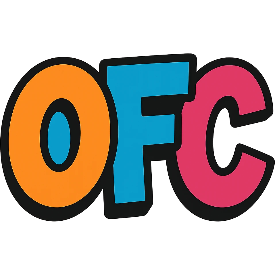 OFC letters, cartoon style with bright colors, logo style emoji