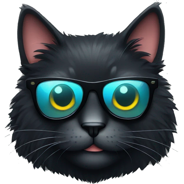 Cool cartoon fluffy black cat wearing sunglasses emoji