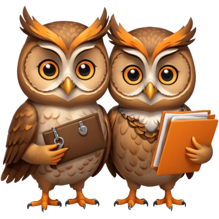 Сова передает ключи другой сове, у обеих довольные лица и папка с документами emoji