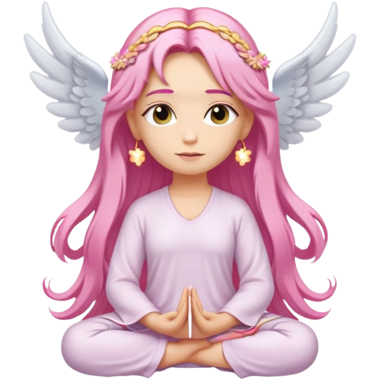 blonde angel woman with long hair meditating with pink hair clips emoji