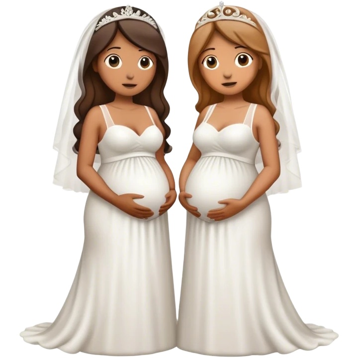 two women next to each other in wedding dresses but one is pregnant (they are married) emoji