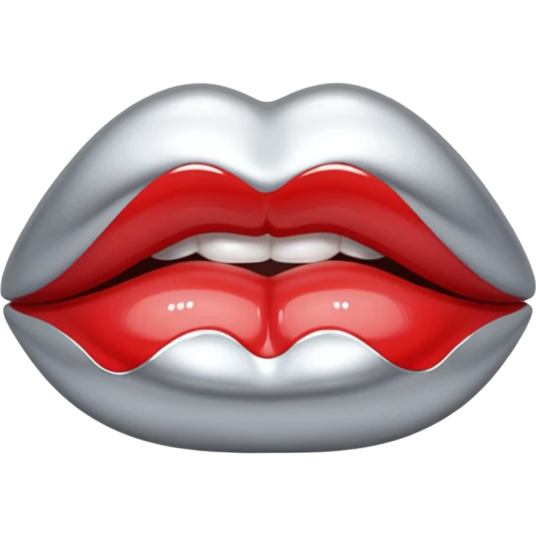 slightly parted lips, silver chrome material, glossy wet shine, seductive aesthetic emoji
