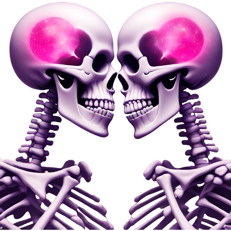 Skeleton kissing another skeleton with pink heart explosion  emoji