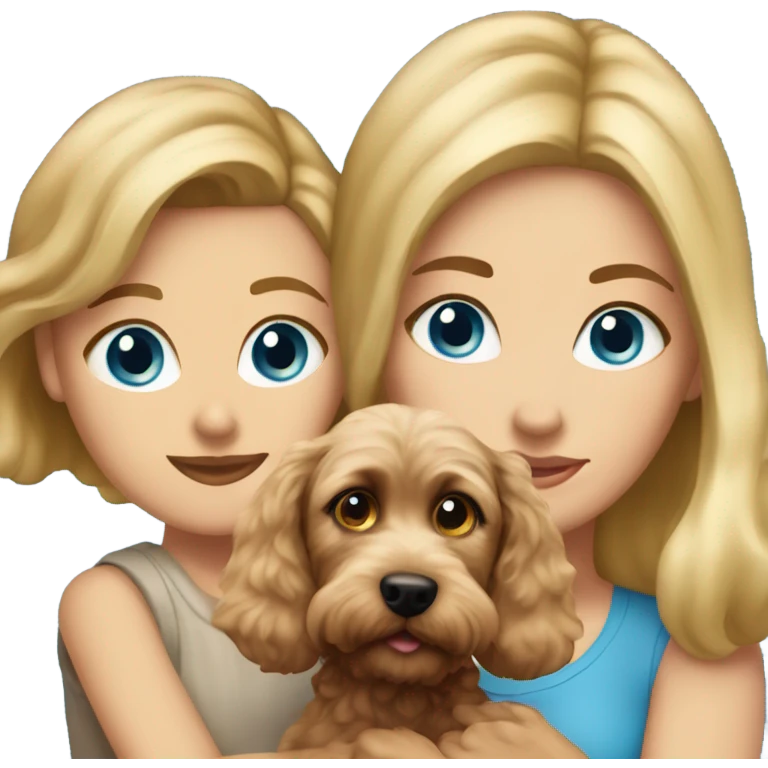 blue eyed blonde lady with brown Cockapoo puppy dog emoji