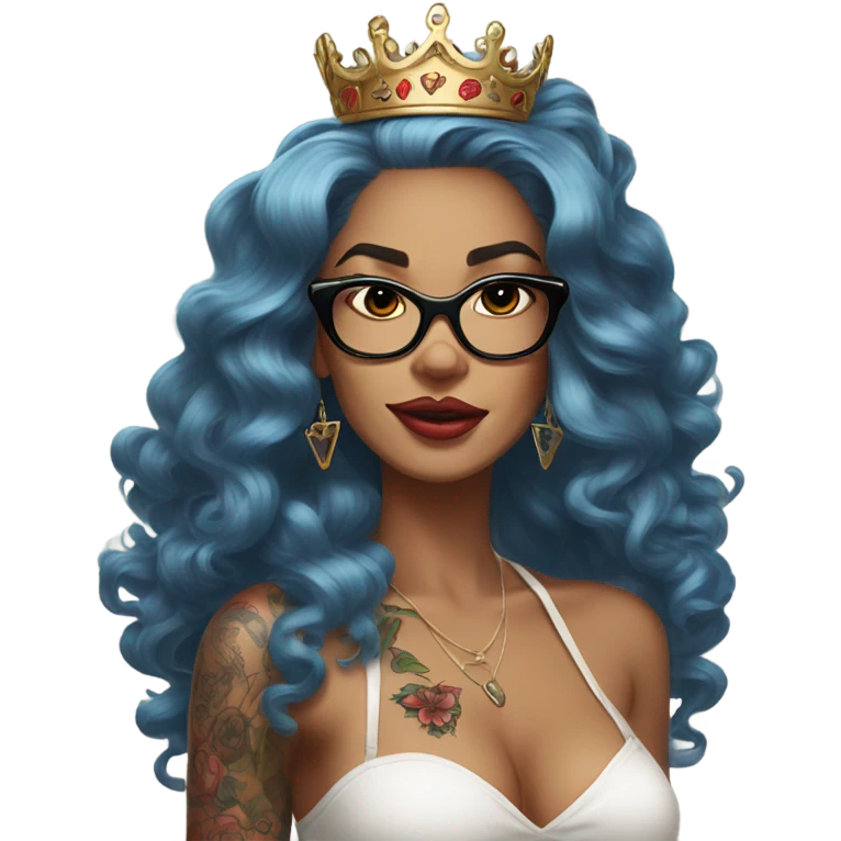 Pinupx long length hair and a crown and tattoos and glasses emoji