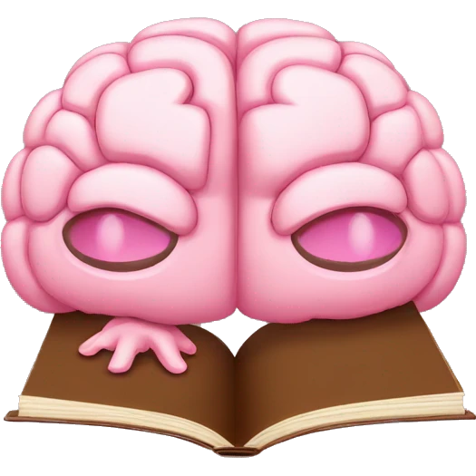 A pink brain reading a brown book emoji