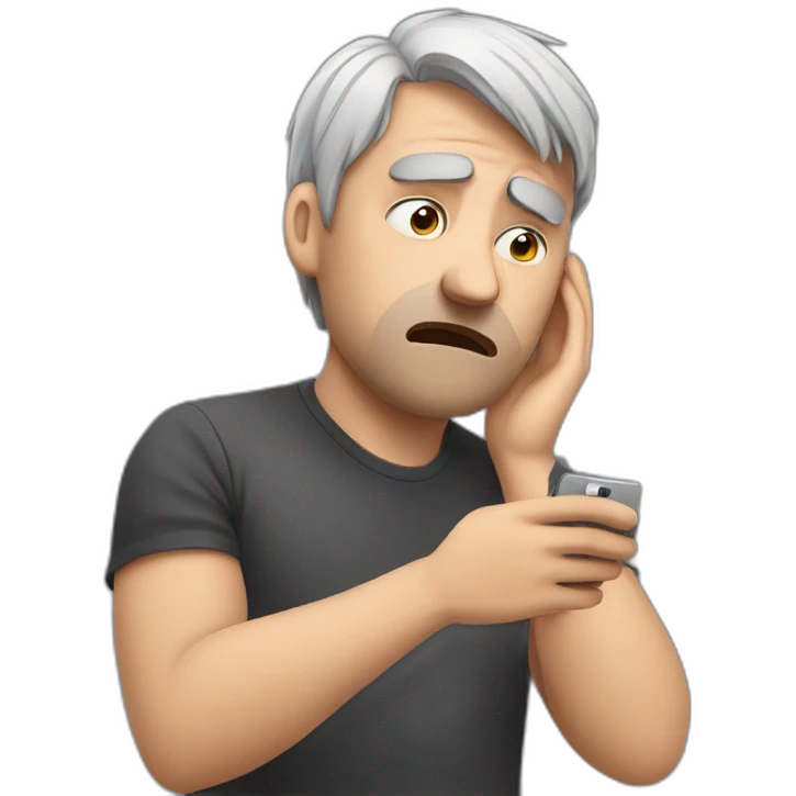 sad man taking a selfie wiith his phone while crying emoji