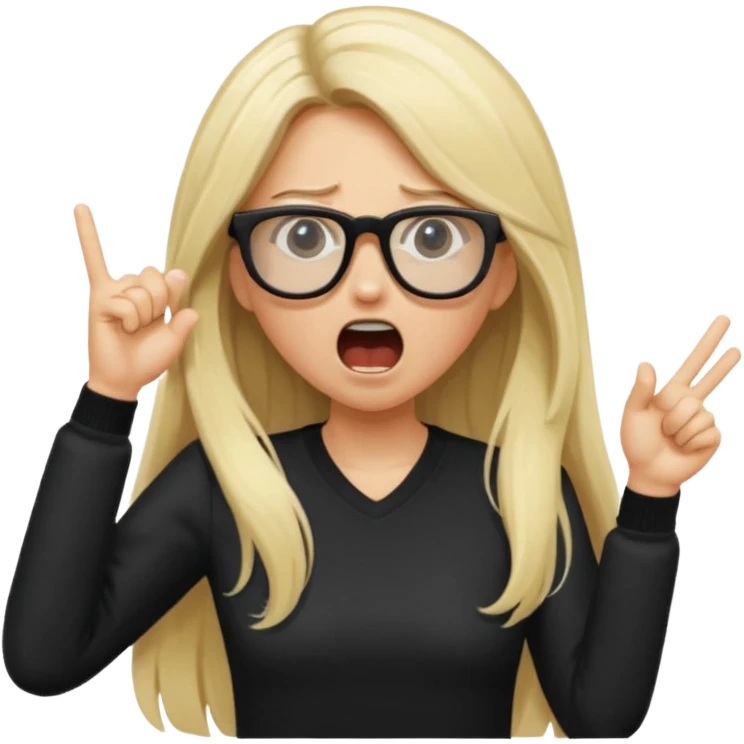 blonde girl with long hair, white glasses, black clothes, shouting bad words emoji
