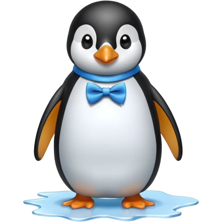 penguin, blue bow tie, standing on small ice melting emoji