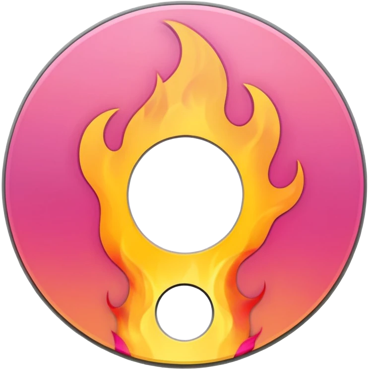 A minimalist CD disc with a subtle fire design, yellow and pink flames, with a circle in the middle and a hole in the center emoji