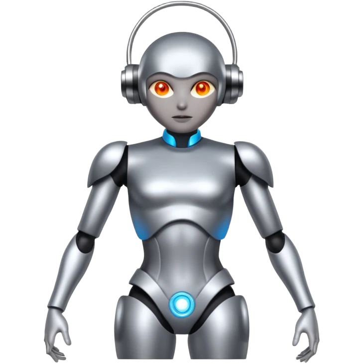 Robots Humanoid – Silver android with glowing eyes, human shape, full body emoji