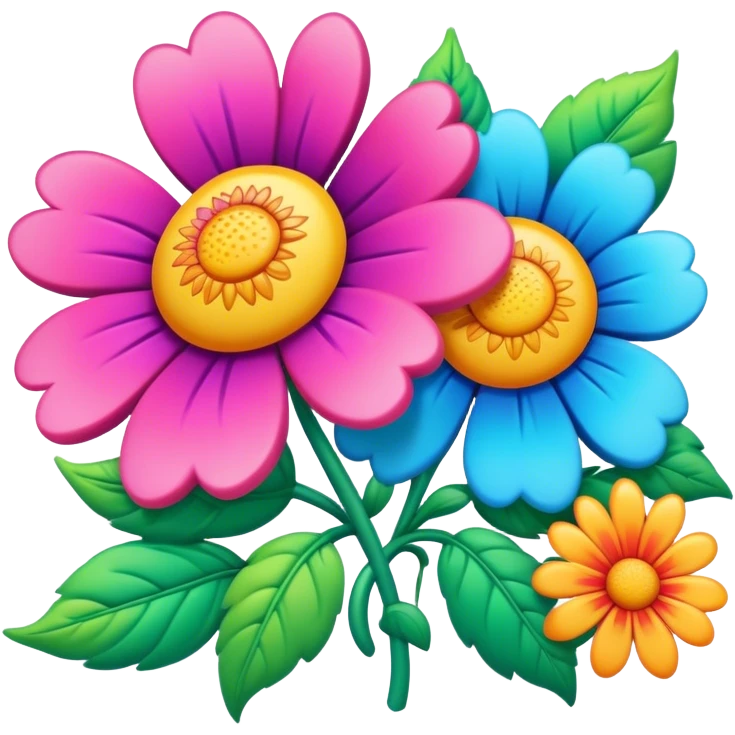 3D, psychedelic colored hippie style right side corner flower border emoji