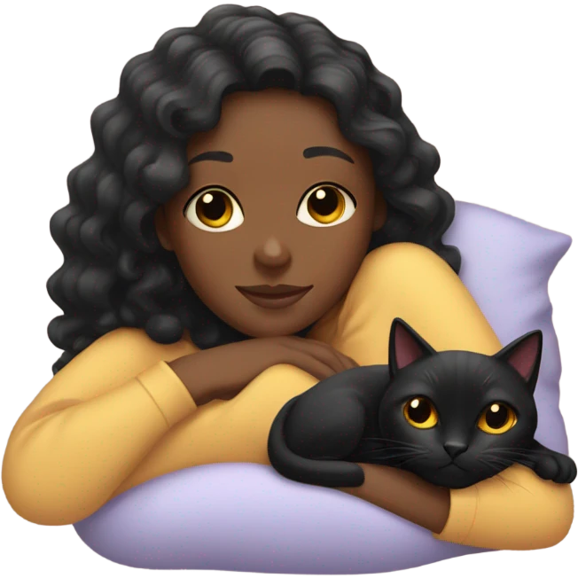 Girl laying down with her black cat emoji