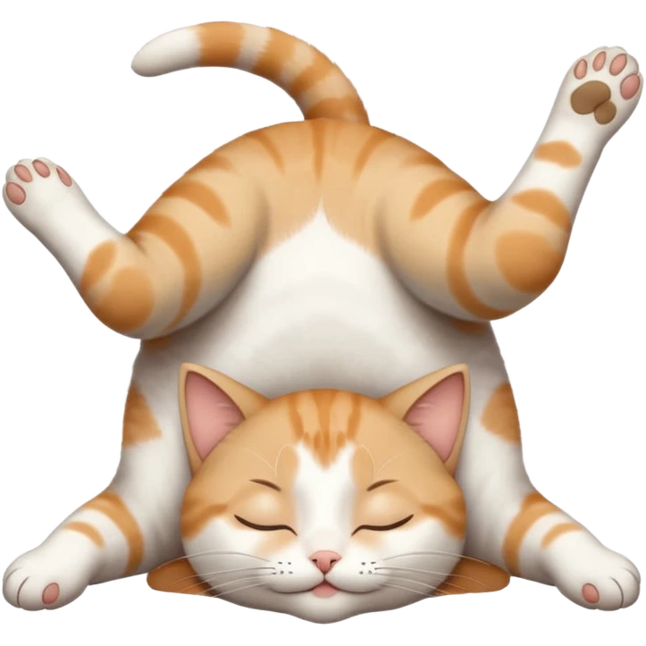 grey and white small cat eyes with closed lying down upside down with paws stretched out straight in different directions emoji