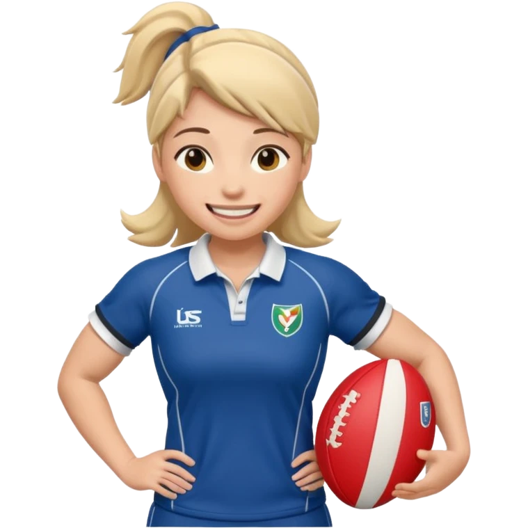 Disfraz de jugadora de rugby de cuerpo entero femenino y feliz emoji
