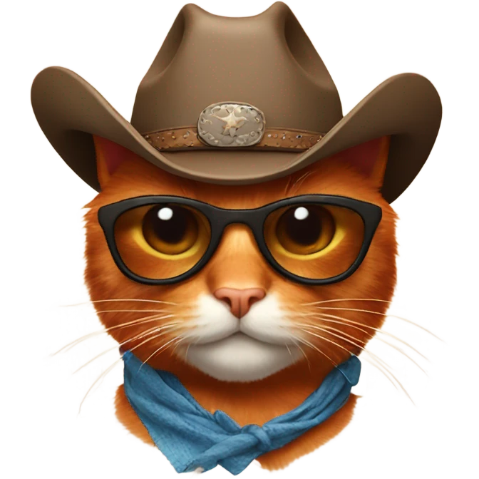 Red cat with sun glasses and cowboy hat  emoji