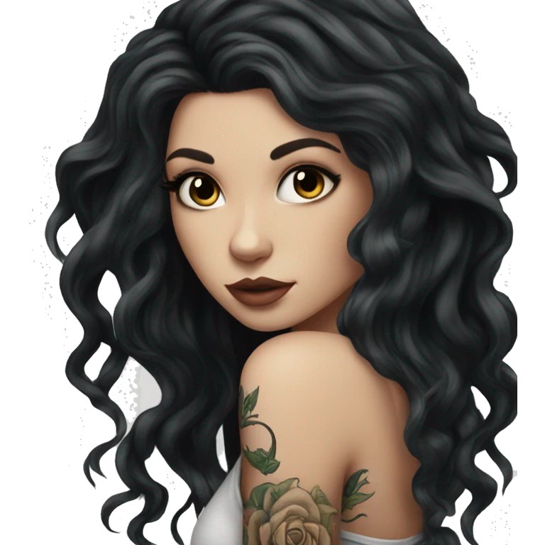 beautiful white girl with tattoos, with long black hair  emoji