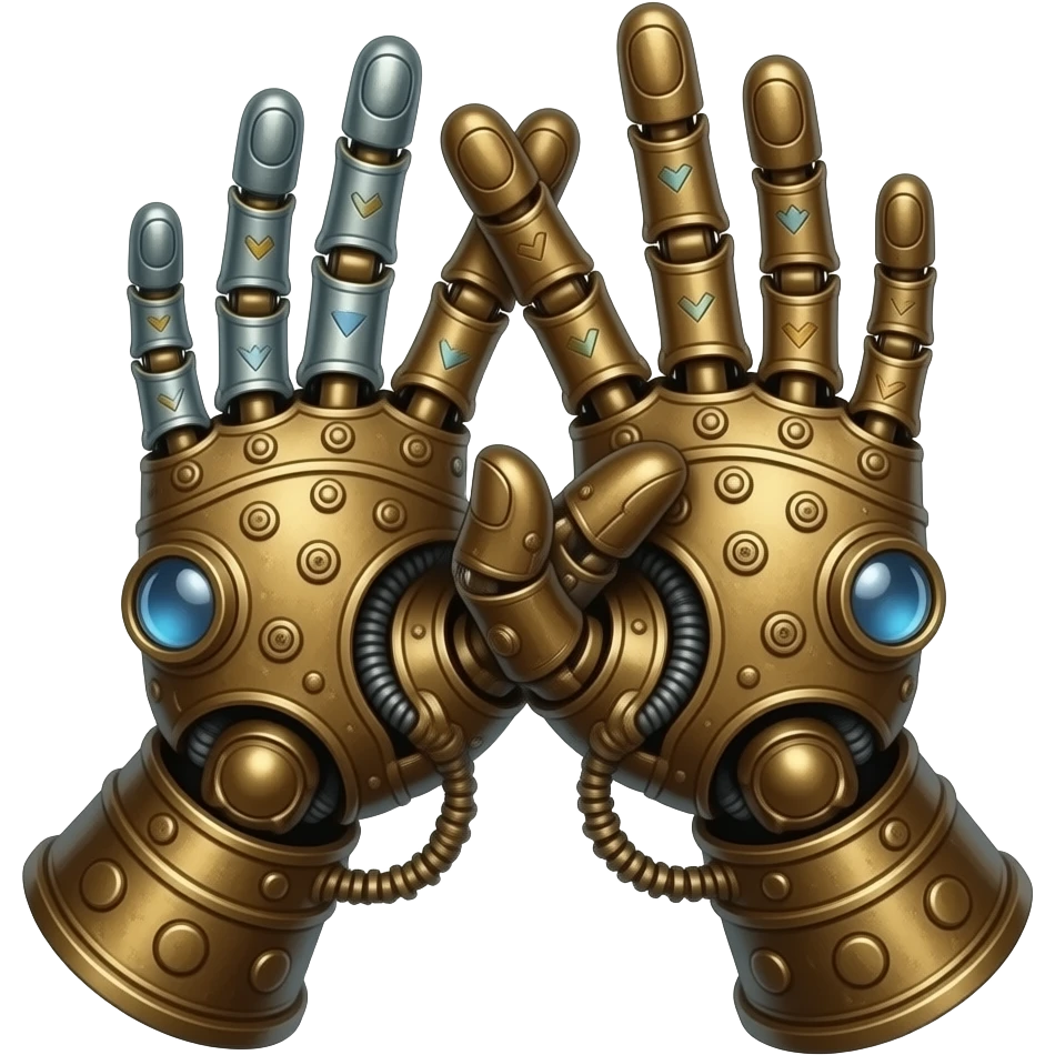 steampunk style - the touch of the fingers of two mechanically constructed palms as in Michelangelo's painting in the Sistine Chapel, but mechanically constructed emoji