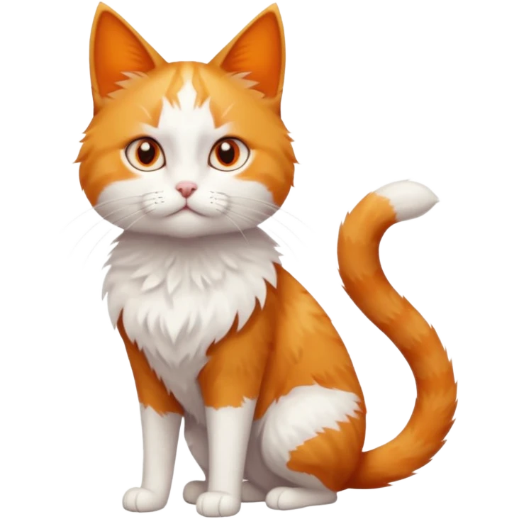 full body of tiny + skinny ginger and white cat with deep orange eyes and triangular shaped face emoji
