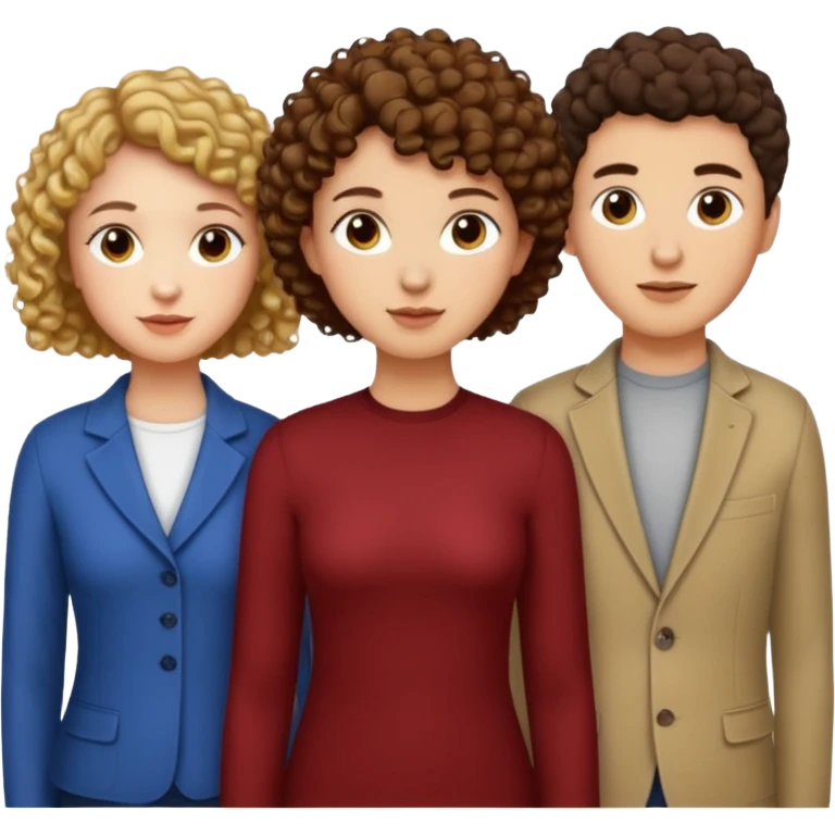 Throuple with two women with curly short hair, man with short brown hair, one woman taller than the others emoji