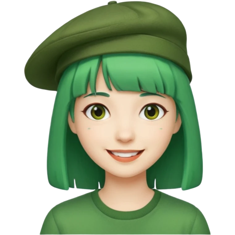 bangs and hat green hair very happy  emoji