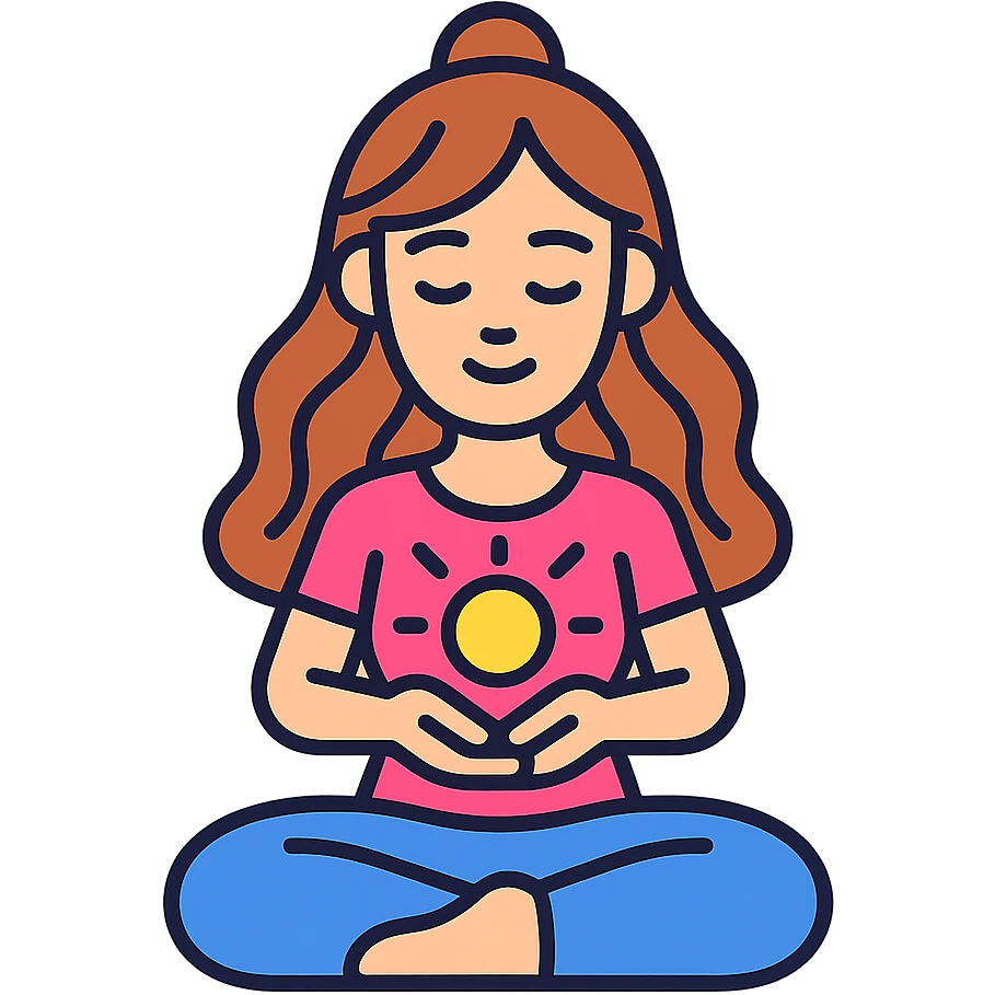 detailed, cute, feminine girl in lotus pose holding glowing energy, vector style with soft shadows and highlights, smooth lines, transparent background emoji