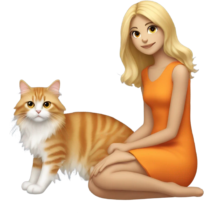Blonde girl with her orange tuxedo maine coon cat  emoji