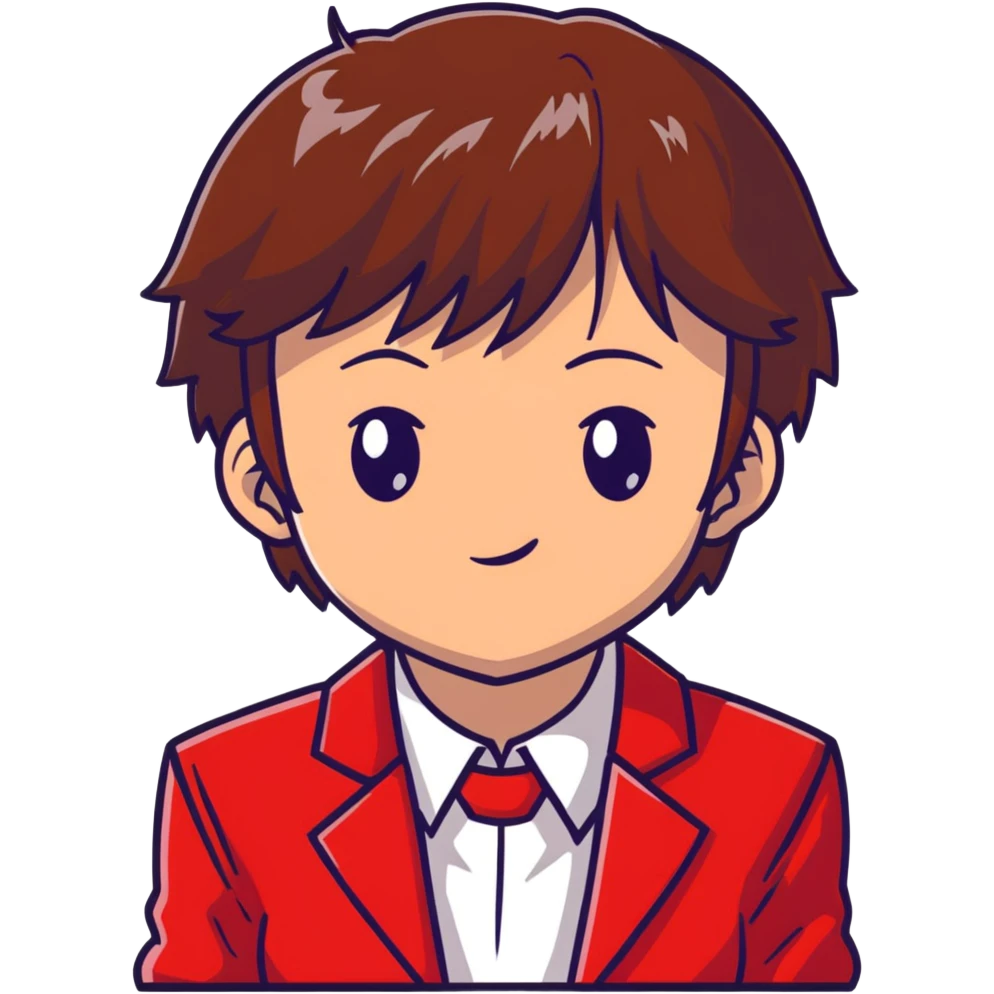 Kiyotaka Ayanokoji from Classroom of the Elite, calm and emotionless expression, brown hair with bangs, sharp eyes, wearing red school blazer with white shirt emoji