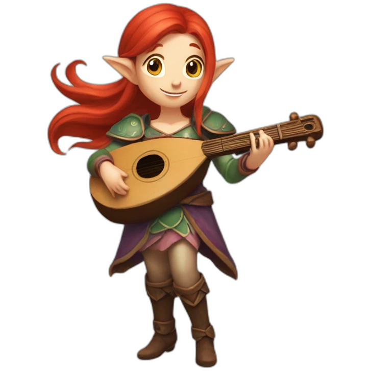 Baldurs gate 3 portrait female elf bard with red hair playing lute emoji