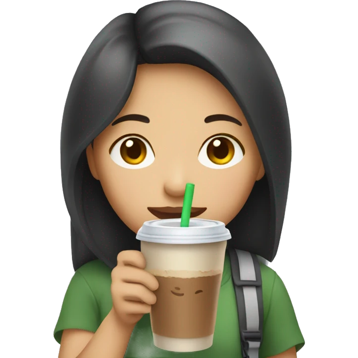 an asian girl drinking a cup of iced coffee emoji